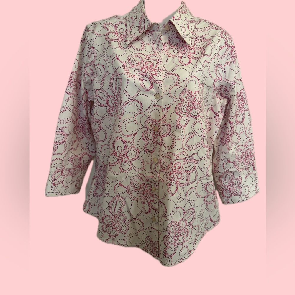Eddie Bauer Women’s Pink & White Floral Dot Button-Up Shirt size S